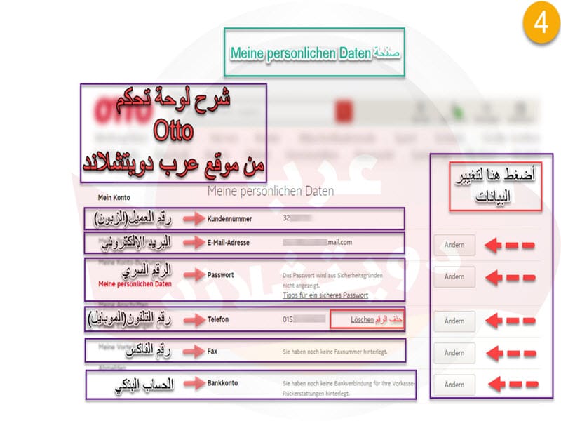 صفحة " Meine persönlichen Daten" في موقع أوتو