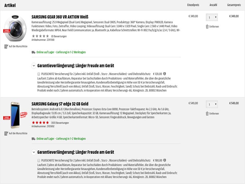 عرض بقيمة 349 يورو مجاناً عند طلب موبايل اس 7 أو اس 7 ايدج من ميديا ماركت